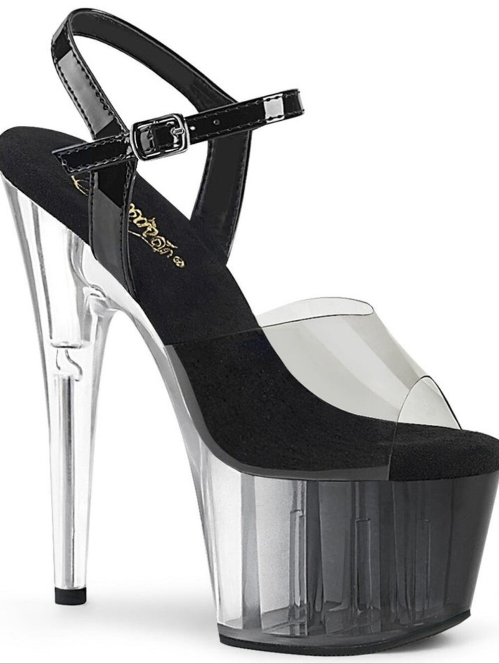 Pleasers Clear Platform High Heel Sandal with Black Accents